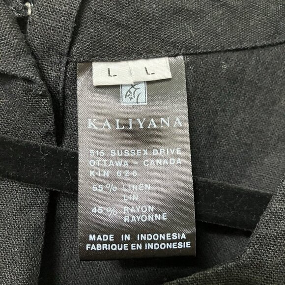 Kaliyana Tunic Tank Womens L Black Linen Blend Button Back Lagenlook Boho - Picture 2 of 6